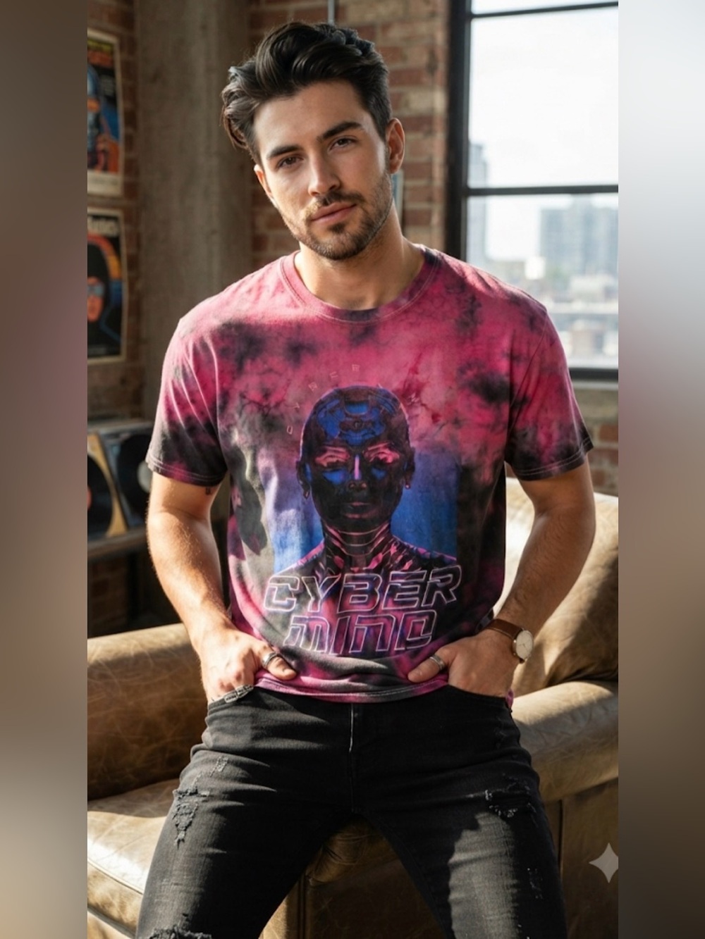 Cyber Mind Tie Dye Graphic T-Shirt